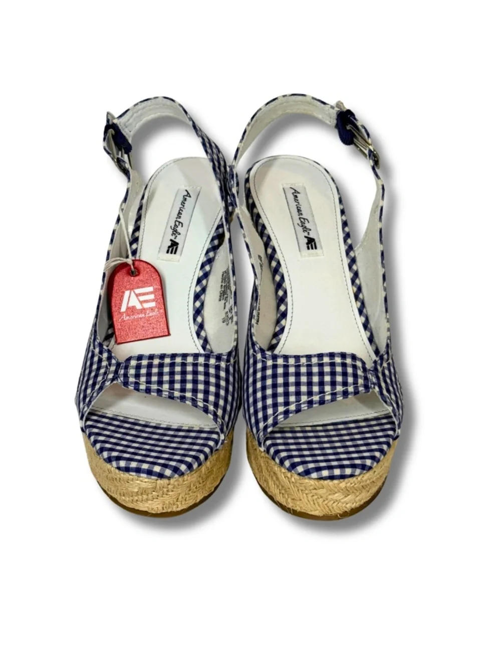 American Eagle Gingham Espadrille Wedges NWT 7.5